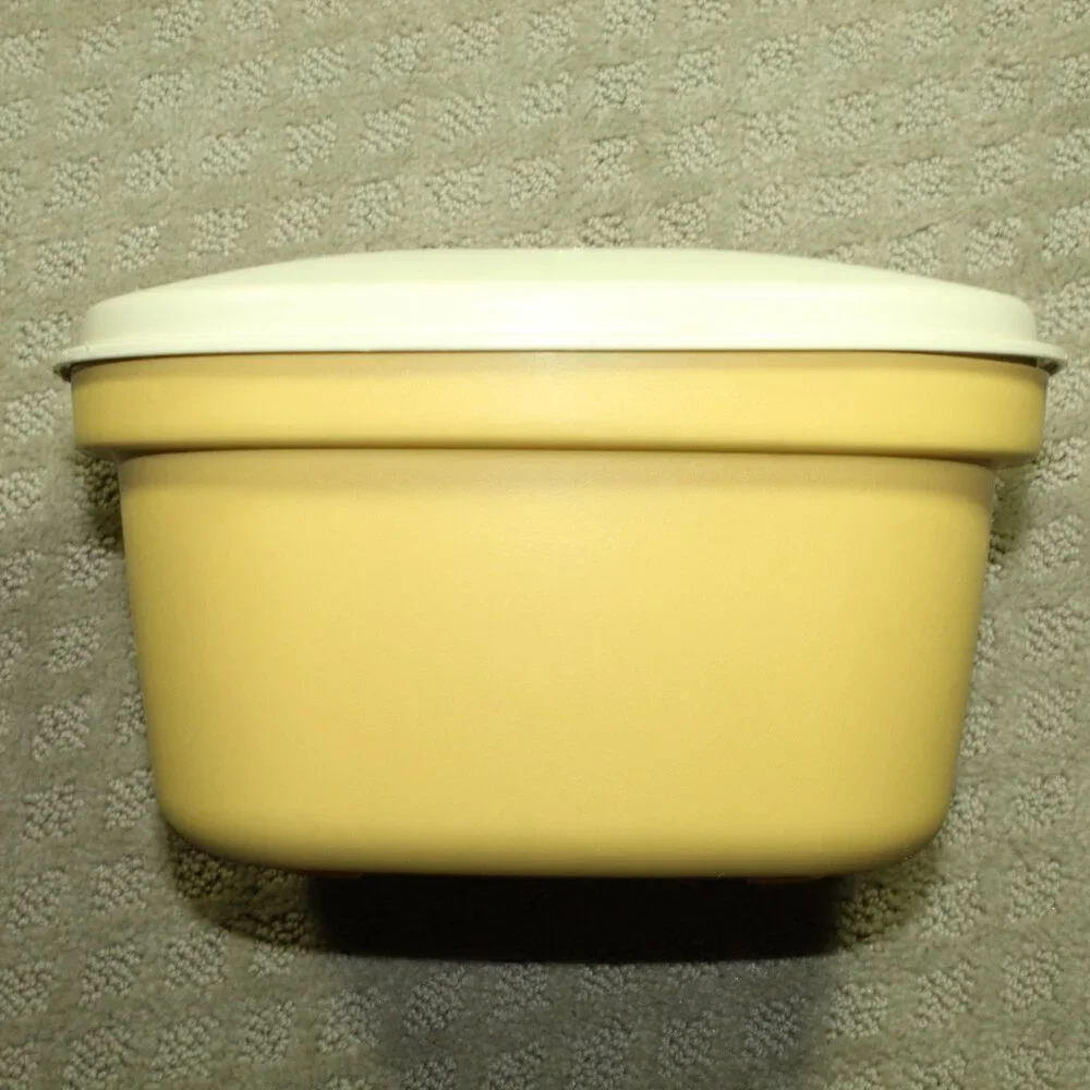 Vintage Tupperware Plastic Yellow Multi-Server Storage Container with Colander